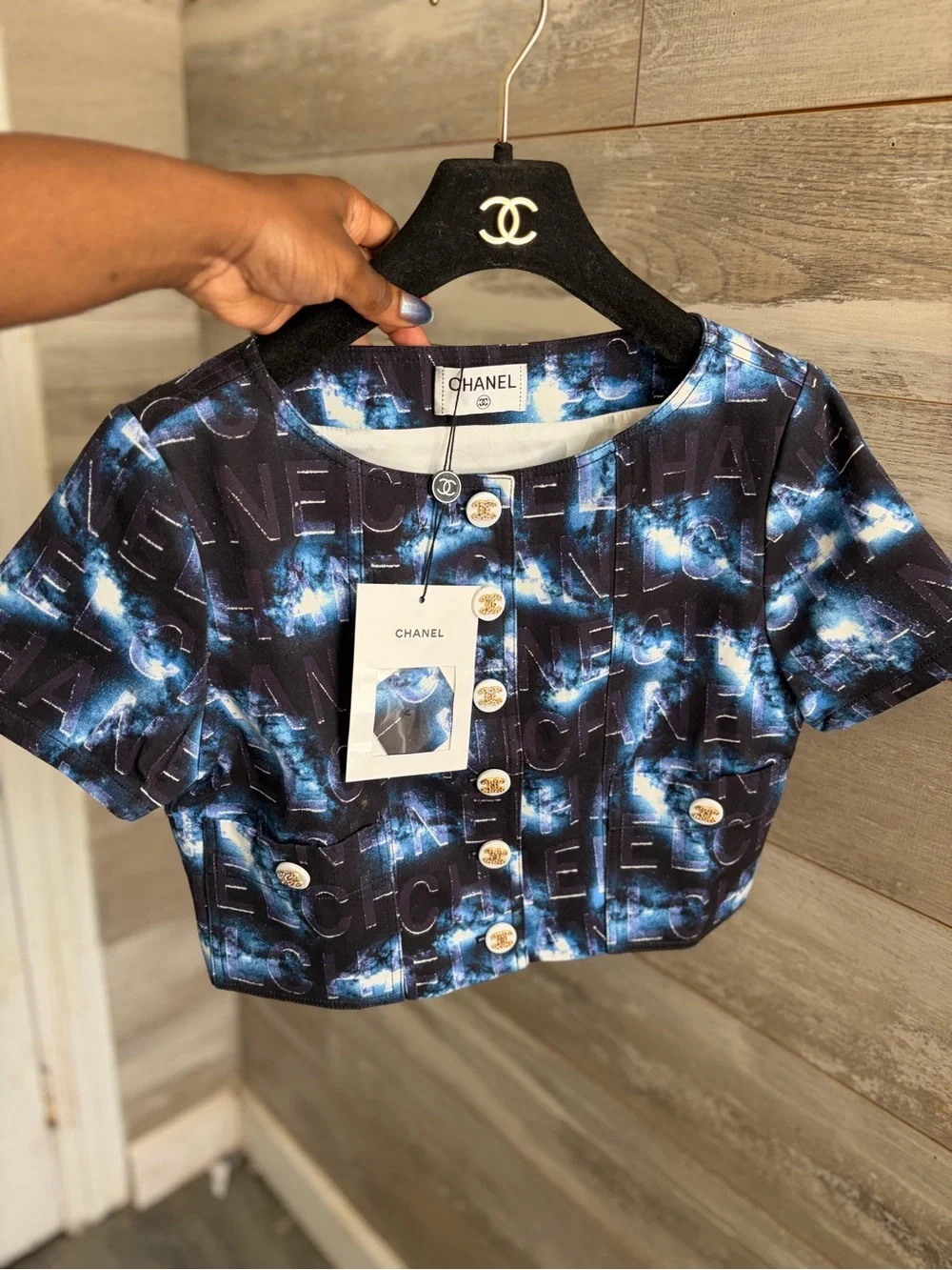 CC Graphic Cropped Logo Button Jacket w/ matching skirt set